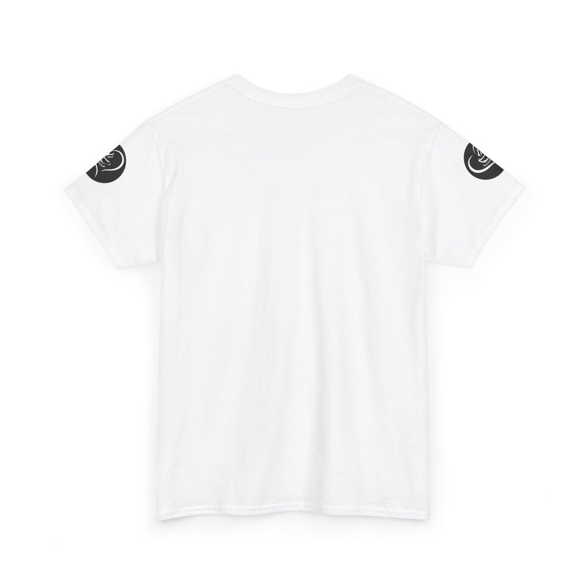 Coffee Lovers Ladies Tee - COFFEE and FRIENDS the Perfect Blend, White t-shirt with black logo on sleeves against a white background