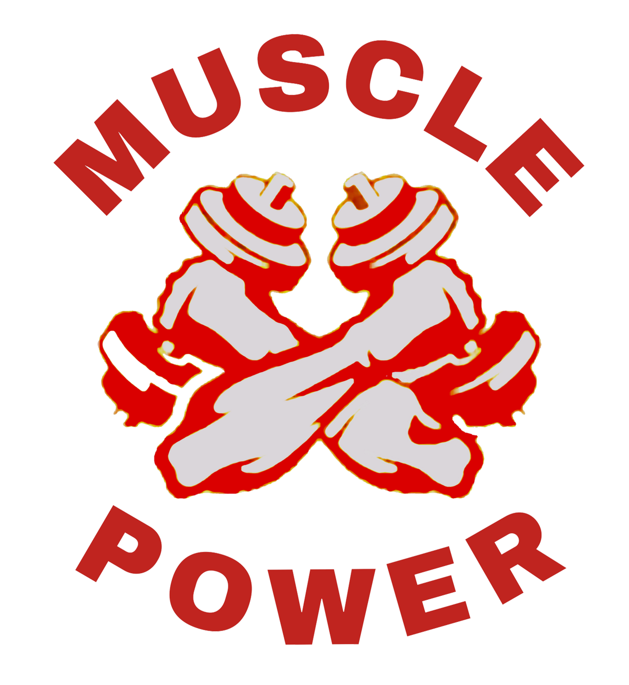 Logo with crossed dumbbells and 'Muscle Power' text on a white background