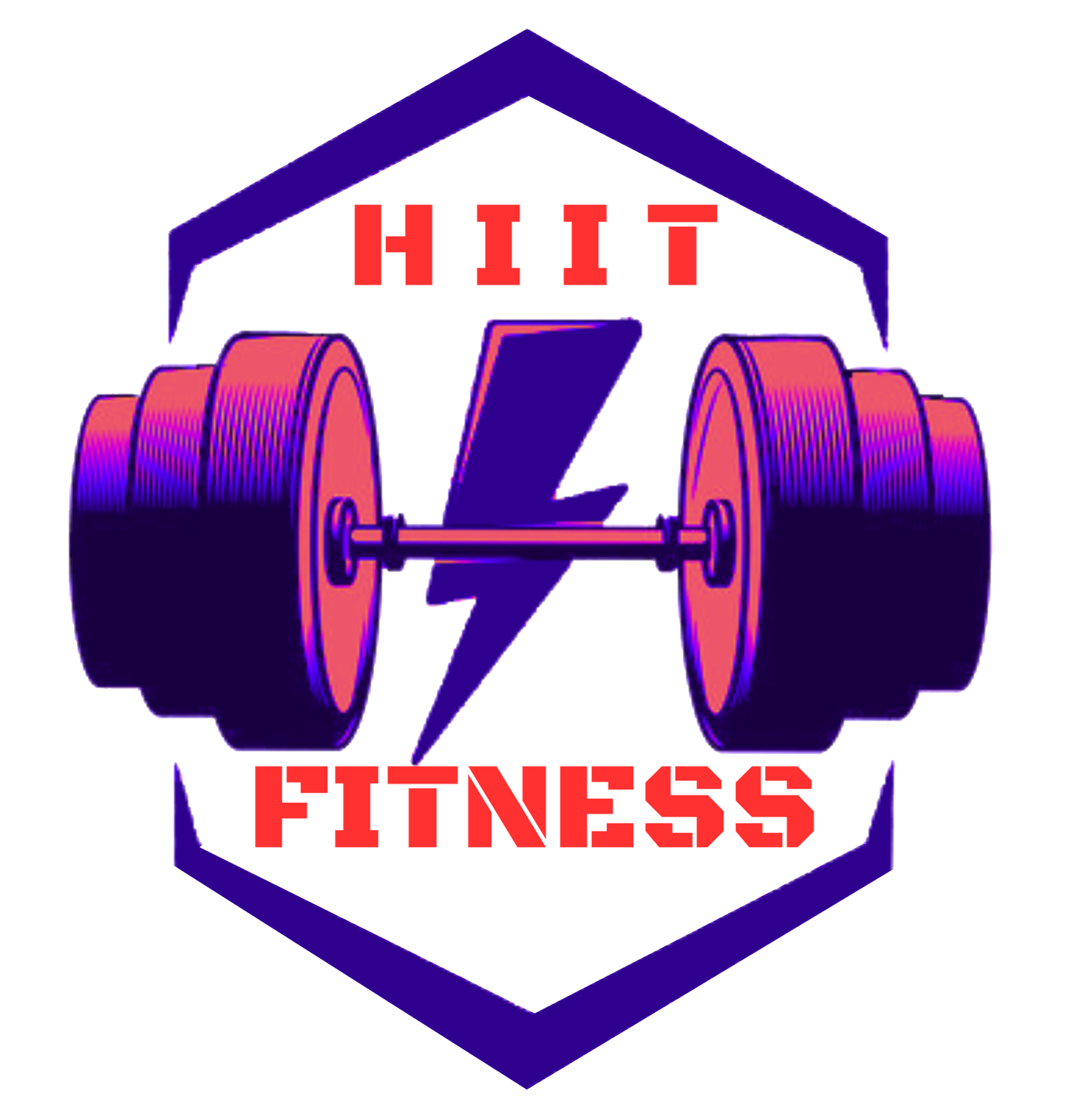 HIIT Fitness logo with a barbell and lightning bolt on a white background