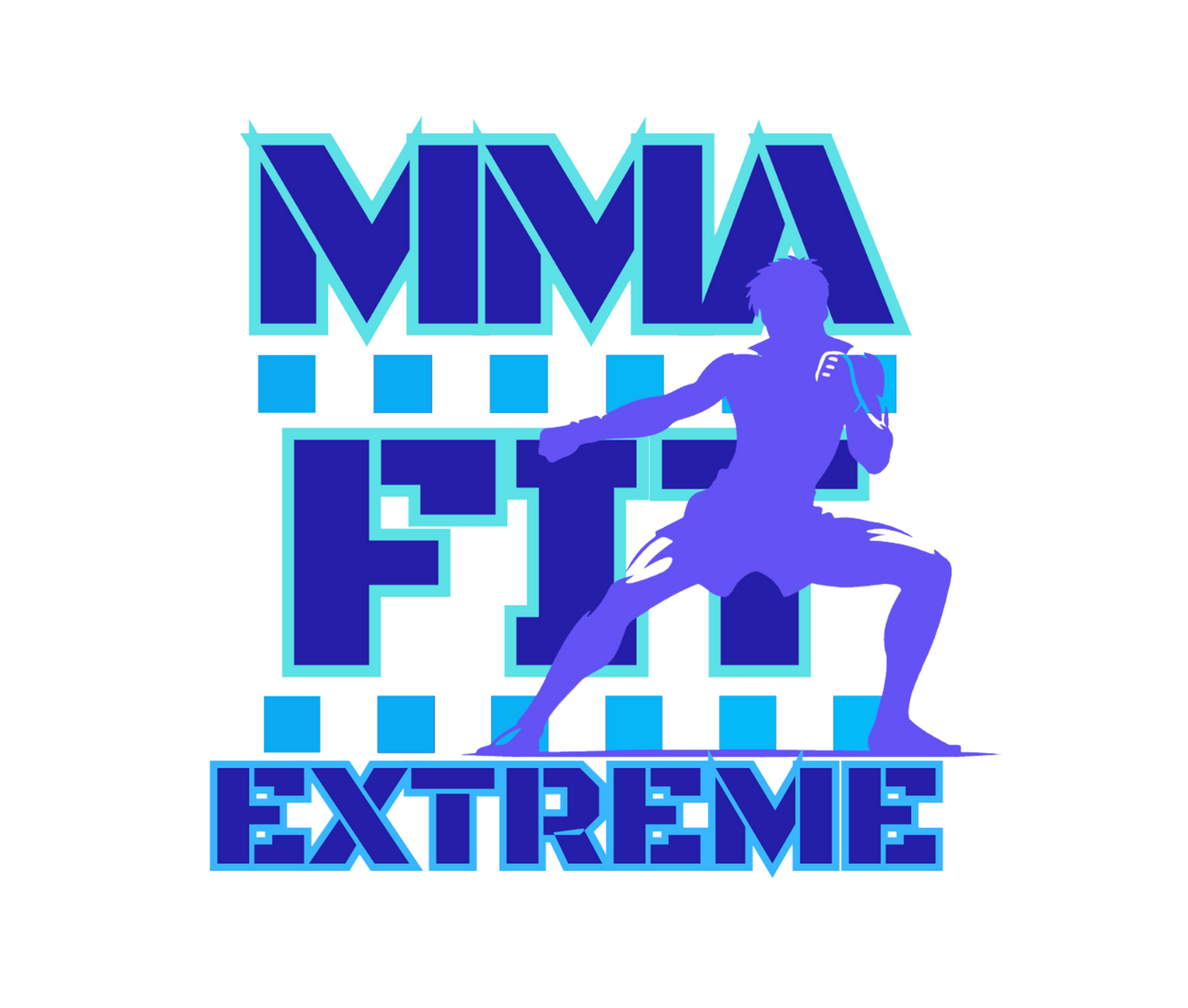 MMA fitness extreme logo with a silhouette of a person in a fighting stance on a white background.