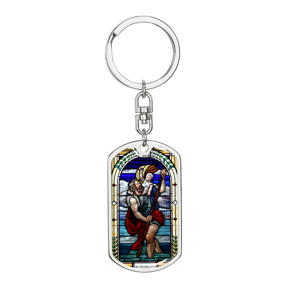 Saint Christopher's Dog Tag Swivel Keychain