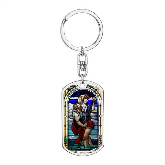 Saint Christopher's Dog Tag Swivel Keychain