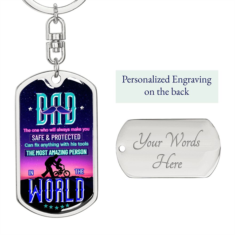 Graphic Design Keychain For Best Dad, graphic design keychain for Father with custom engraving