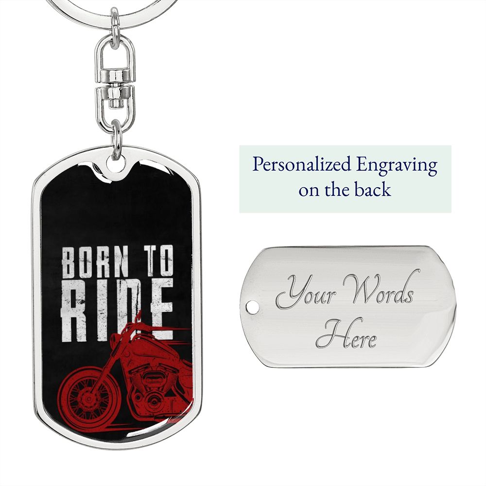 Born To Ride Bikers Dog Tag Keychain, customize engraving keychain