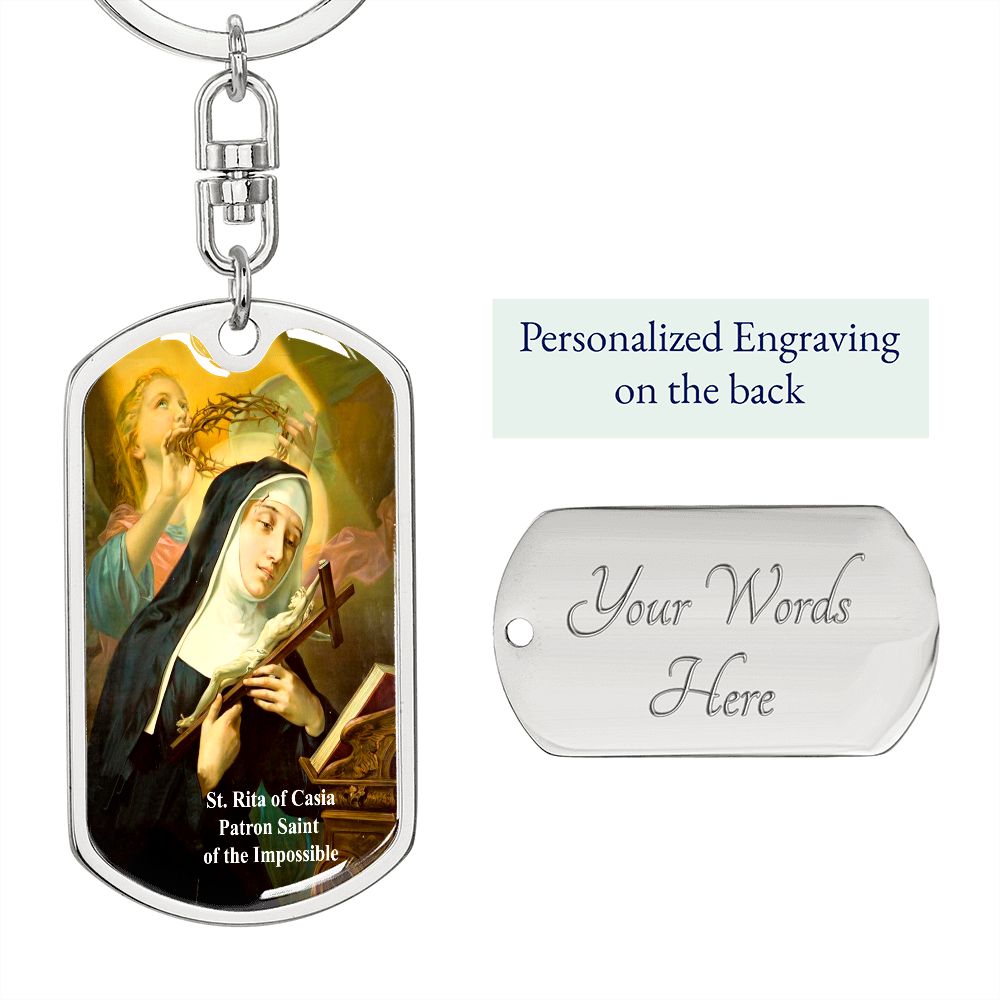 Saint Rita of Casia Medal Dog Tag Keychain with custom engraving