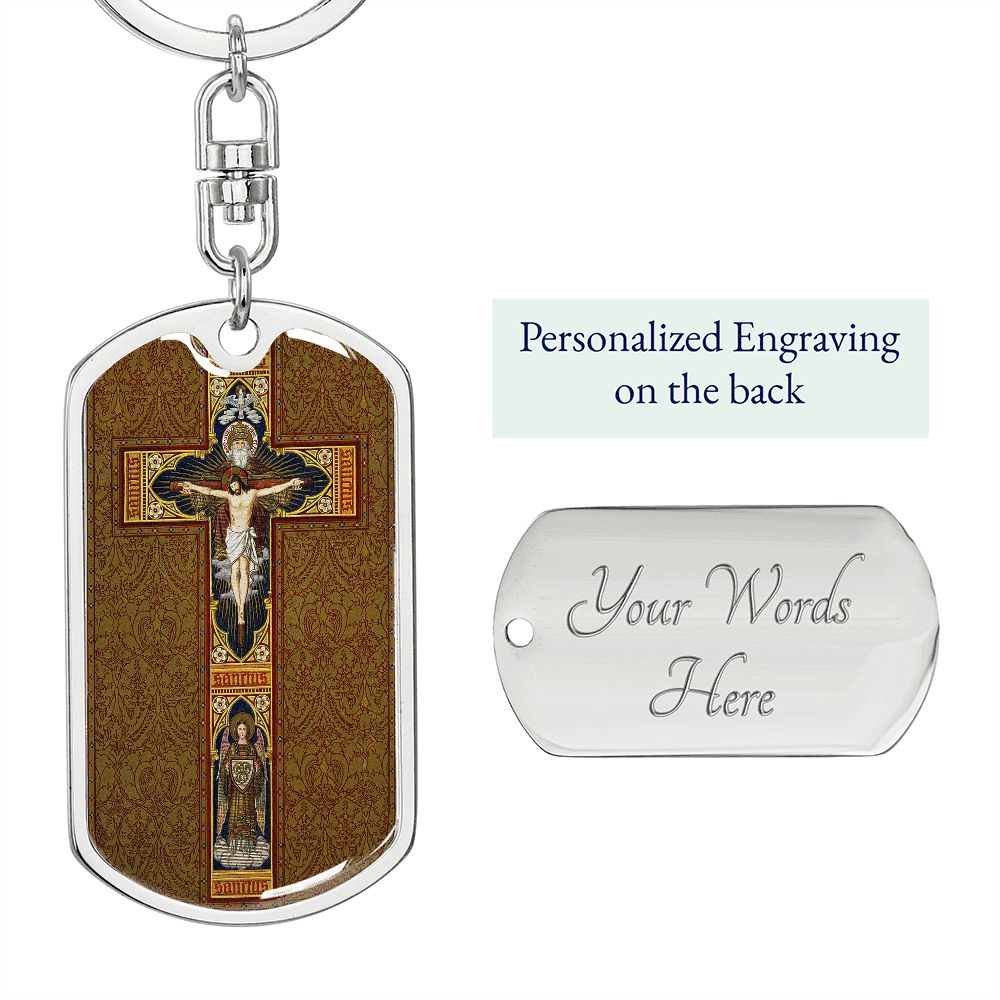 Classic Holy Trinity Medal Dog Tag Keychain with custom engraving