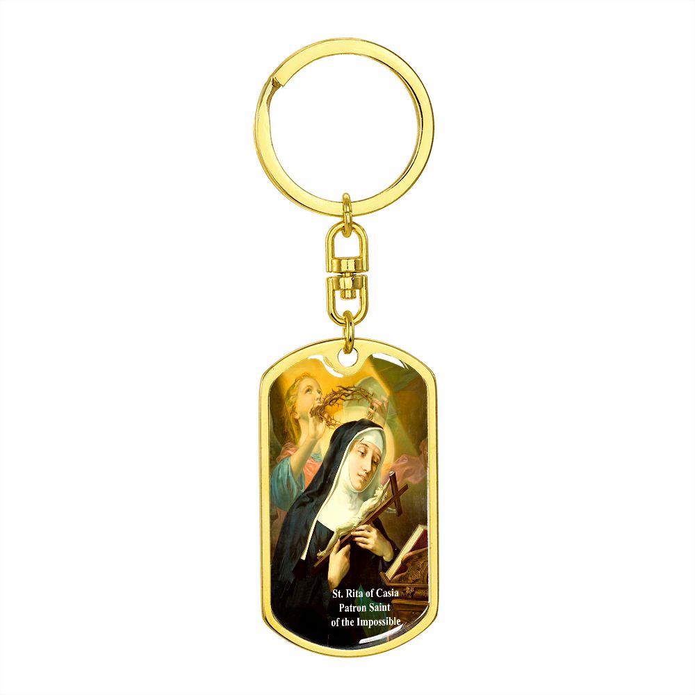 Saint Rita of Casia Medal Dog Tag Keychain gold