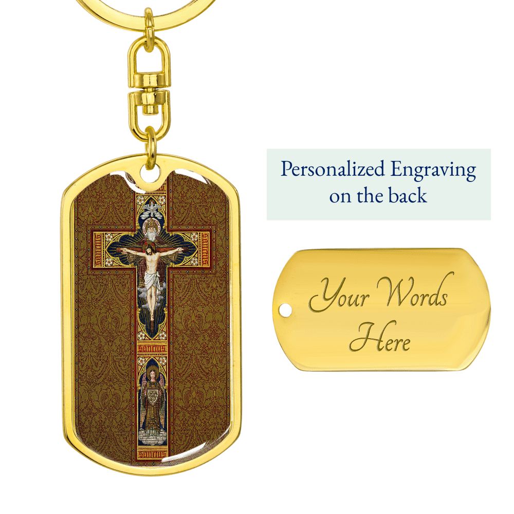 Classic Holy Trinity Medal Dog Tag Keychain with custom engraving