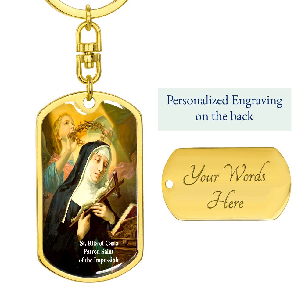 Saint Rita of Casia Medal Dog Tag Keychain with custom engraving