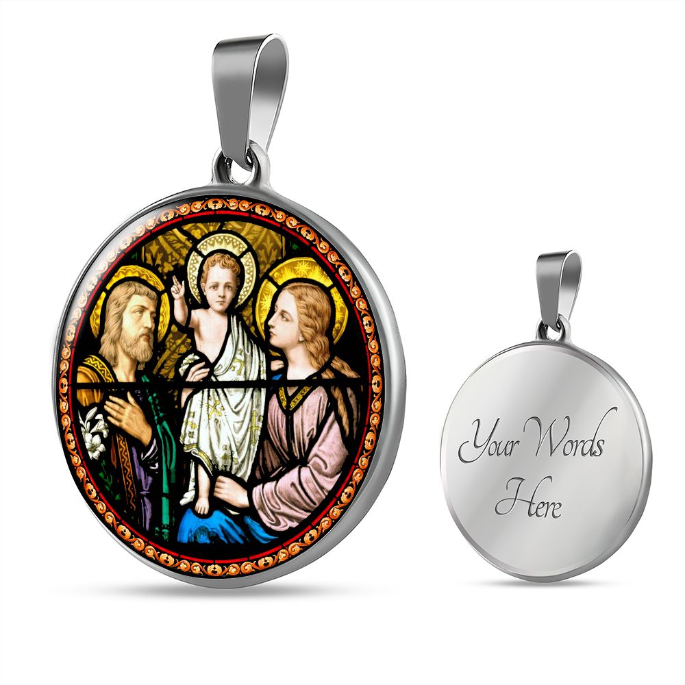 Holy Family Medal Stain Glass with custom engraving