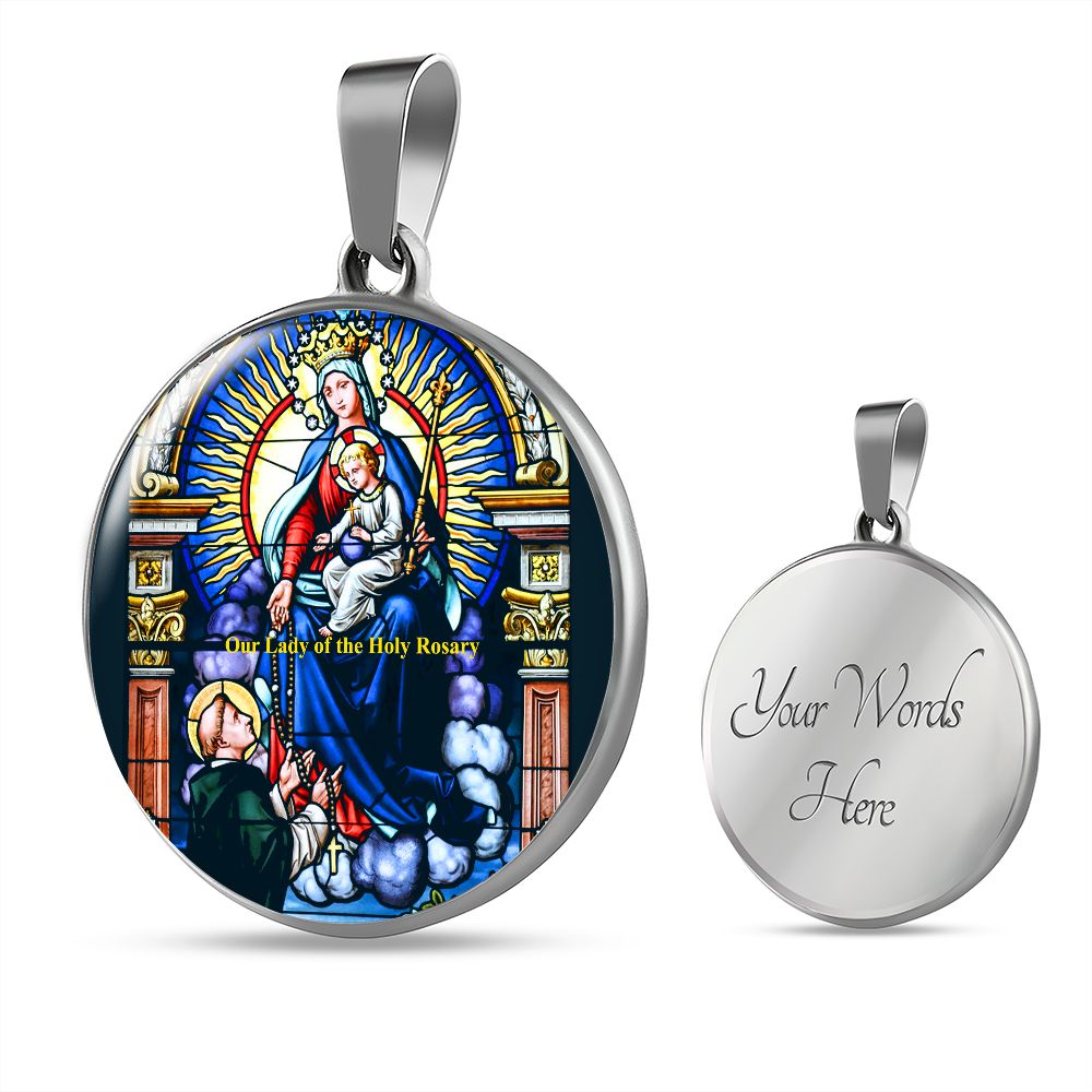 Our Lady of the Rosary Pendant with custom engraving