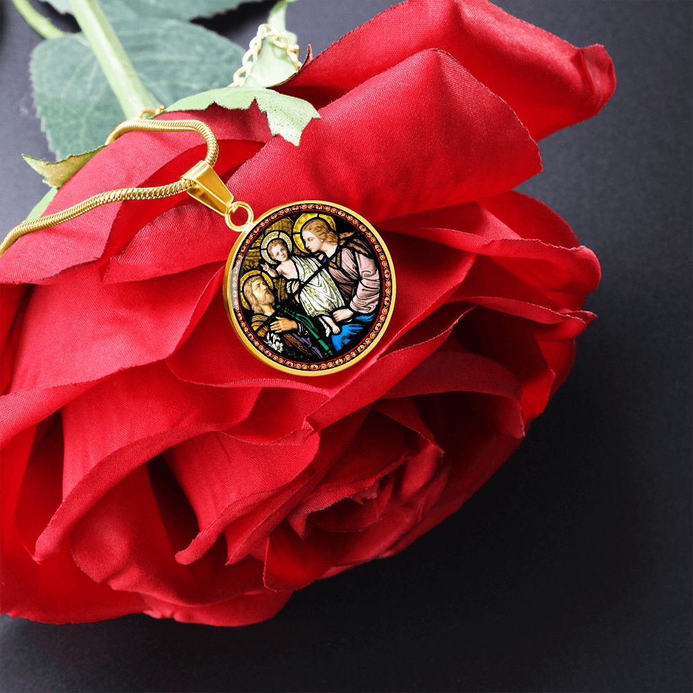 Holy Family Medal Stain Glass gold