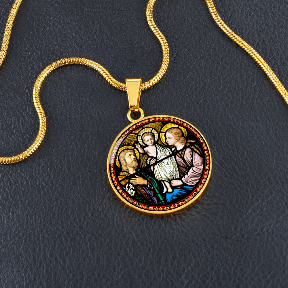 Holy Family Medal Stain Glass gold