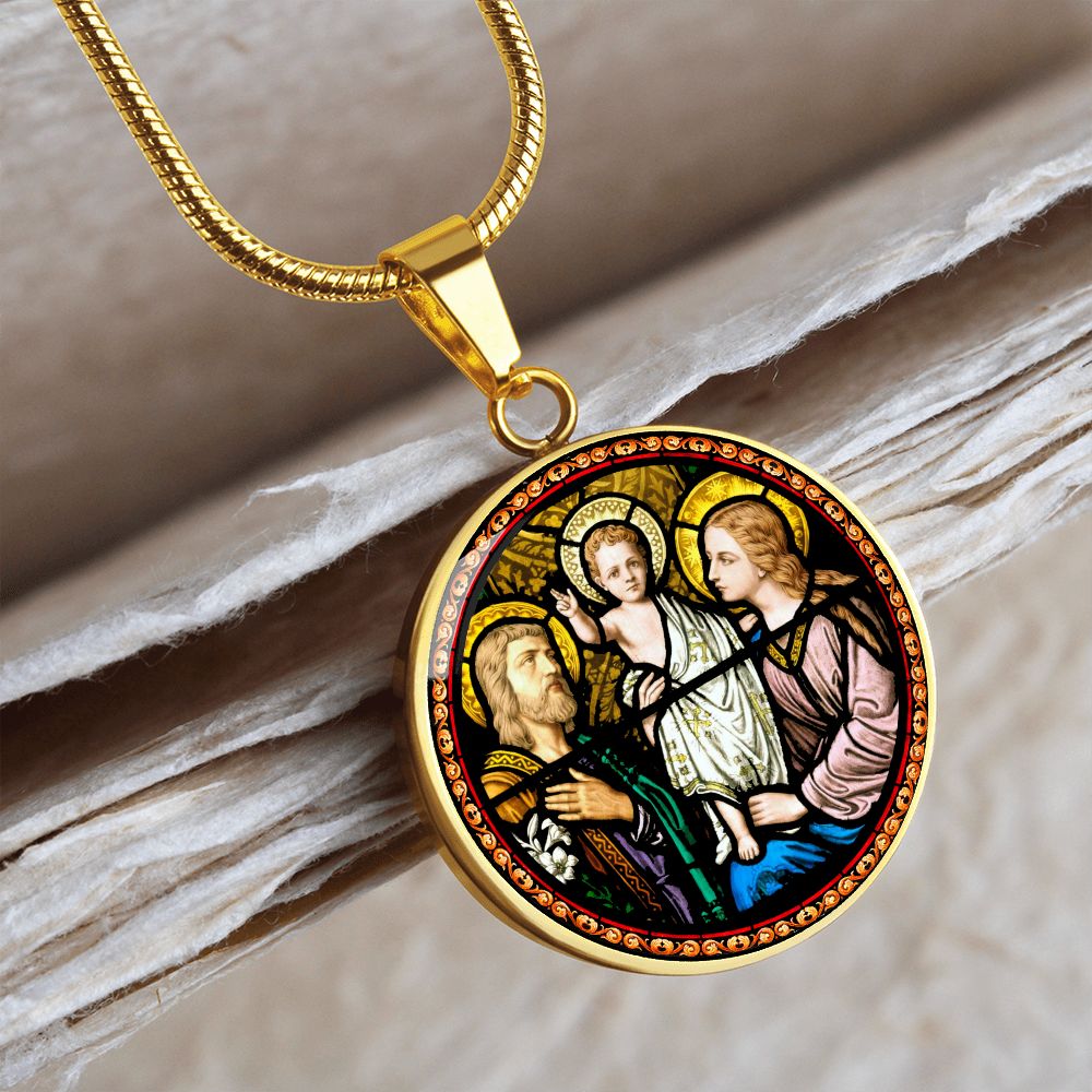 Holy Family Medal Stain Glass gold