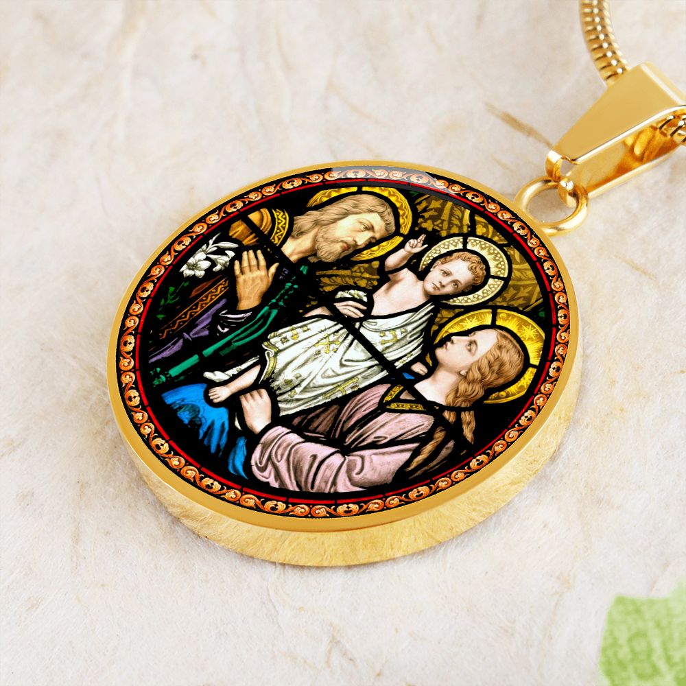 Holy Family Medal Stain Glass gold