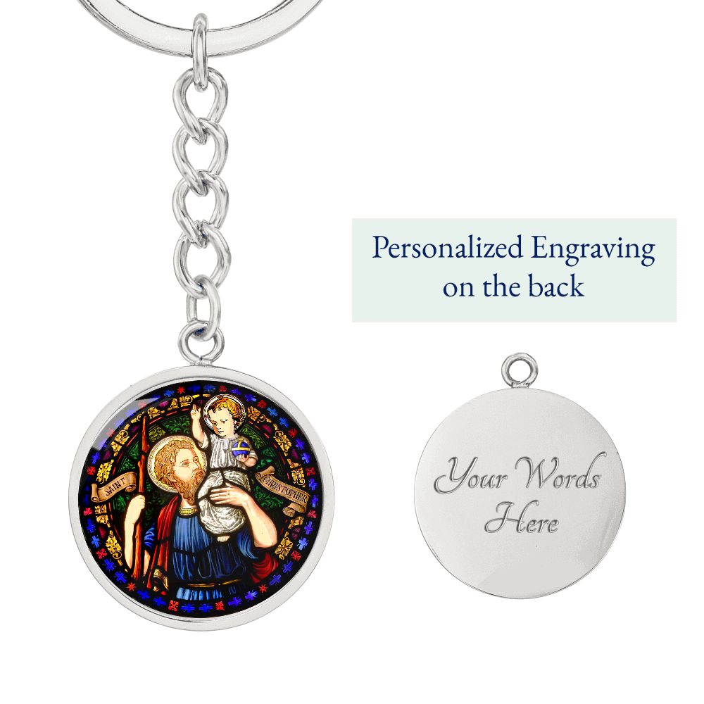 Saint Christopher's Circle Keychain with custom engraving