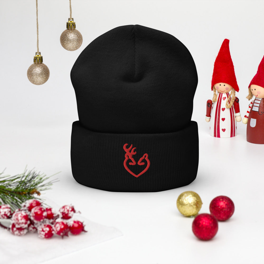 Reindeer Love Embroidered Cuffed Beanie