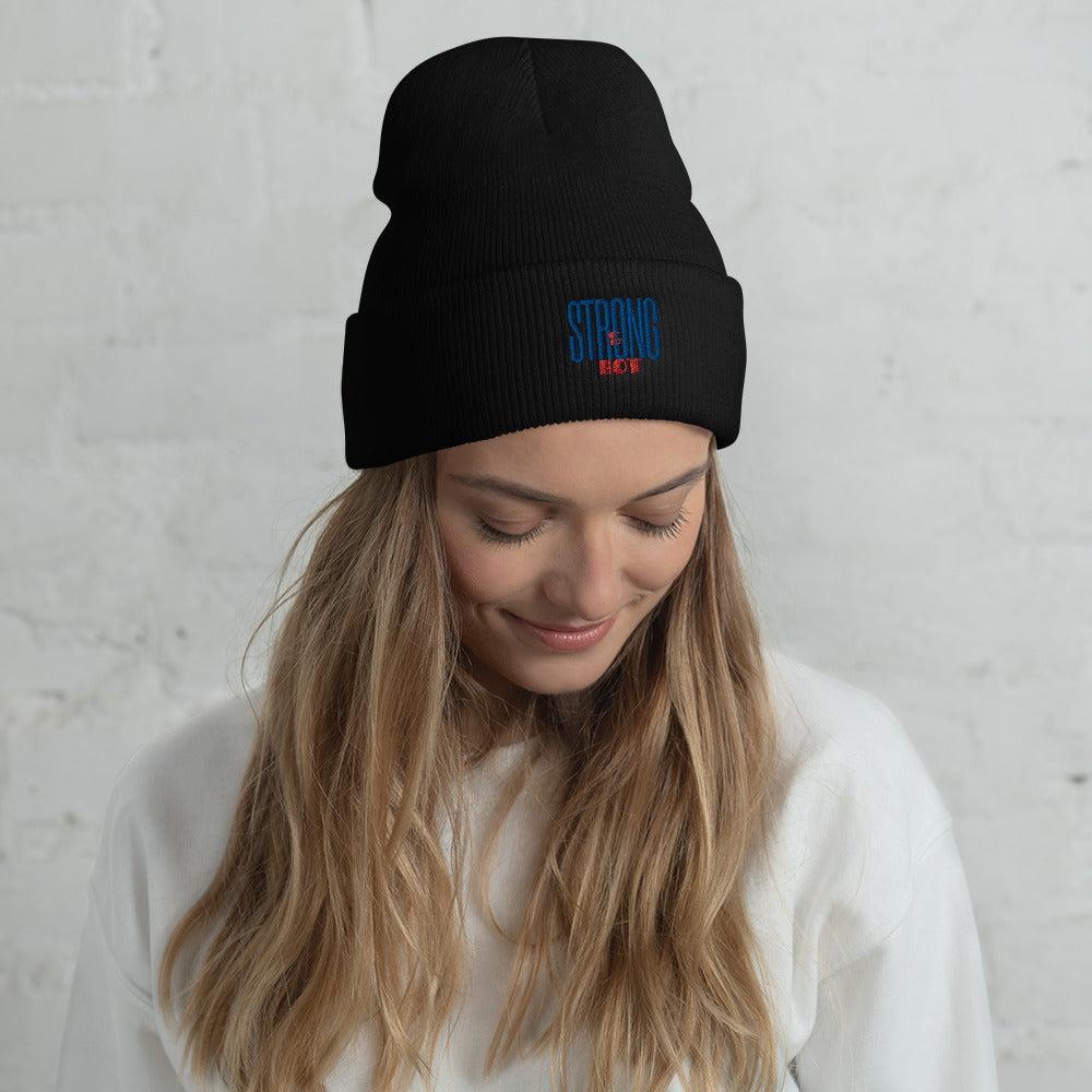 Strong and Hot Embroidered Cuffed Beanie