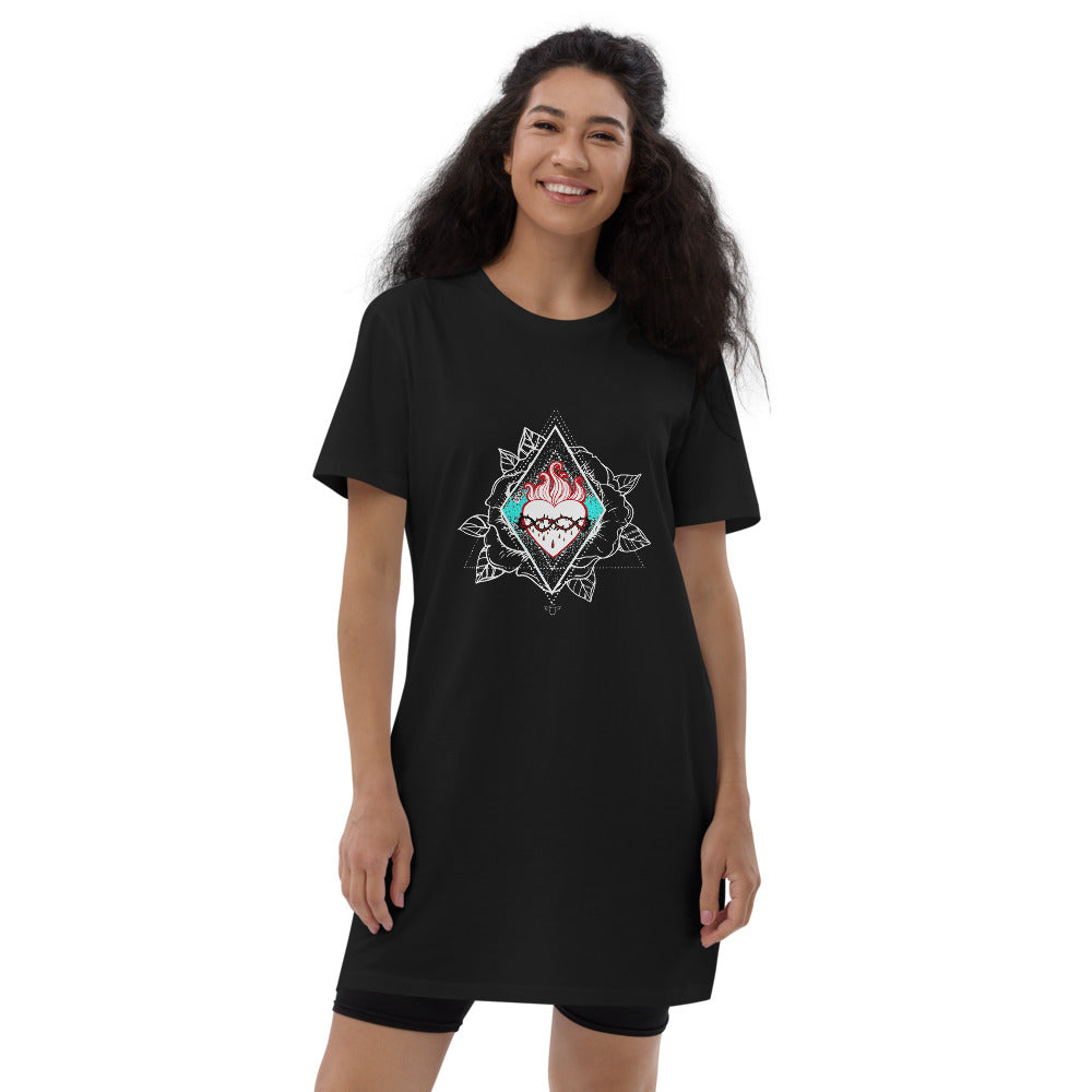 Jesus Sacred heart Rose Organic cotton t-shirt dress