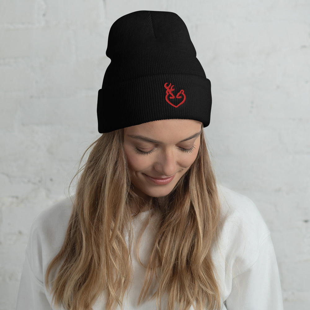 Reindeer Love Embroidered Cuffed Beanie