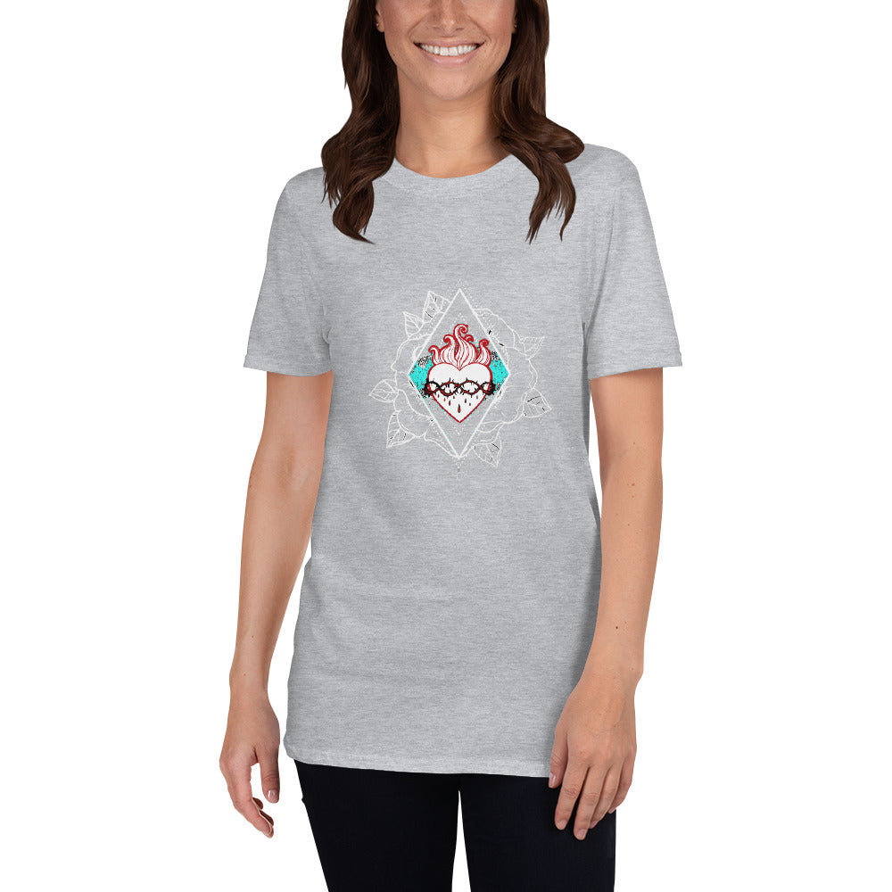 Jesus Sacred Heart Rose Short-Sleeve Unisex T-Shirt