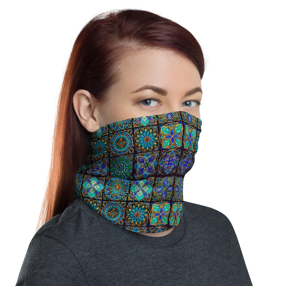 Mandalas Blue Neck Gaiter Mask Scarf