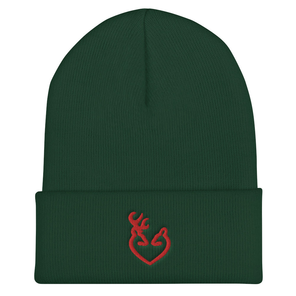 Reindeer Love Embroidered Cuffed Beanie