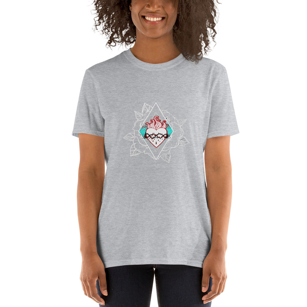 Jesus Sacred Heart Rose Short-Sleeve Unisex T-Shirt